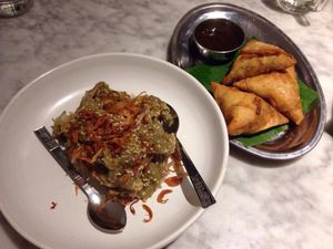 Salad and samusas make a light meal at Rangoon Tea House in Yangon