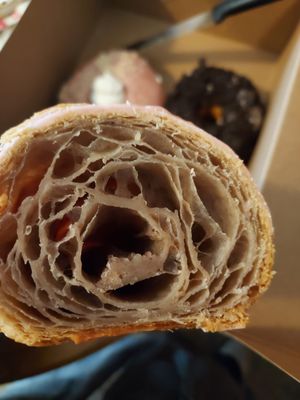 Croissant with strawberry icing.  at Fry Baby Donuts in Buffalo