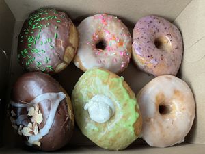 Blueberry, Boston cream, key lime, vanilla glazed  at Fry Baby Donuts in Buffalo