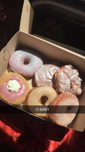cotton candy, apple pie, cinnamon bun, maple glaze, apple fritter, cinnamon sugar.  at Fry Baby Donuts in Buffalo