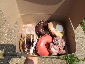 one of many delicious dozens at Fry Baby Donuts in Buffalo
