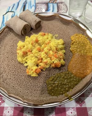 This is #17 on the vegan menu. Cabbage, carrots, and potatoes with three types of lentils    at Axum in Indianapolis