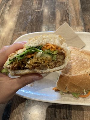 Vegan grilled pork banh mi $10 at Olivia Spring Cafe in Moonee Ponds