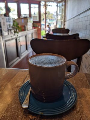 Soy capp at Olivia Spring Cafe in Moonee Ponds
