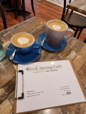 Coffees! at Olivia Spring Cafe in Moonee Ponds