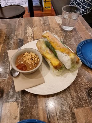 Rice paper rolls $12 at Olivia Spring Cafe in Moonee Ponds