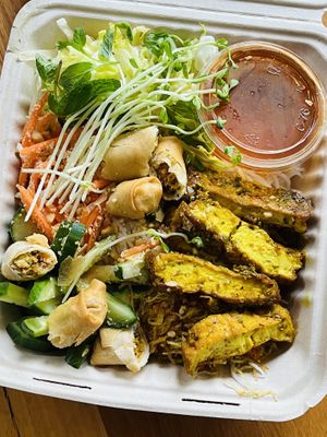 Vermicelli noodle salad (GF option apart from spring rolls).   at Olivia Spring Cafe in Moonee Ponds