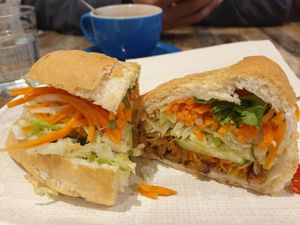 Pork banh mi at Olivia Spring Cafe in Moonee Ponds