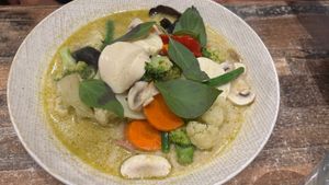 Green curry  at Olivia Spring Cafe in Moonee Ponds