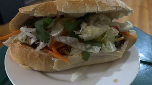 Incredible banh mi with vegan grilled pork. Don’t miss out!  at Olivia Spring Cafe in Moonee Ponds