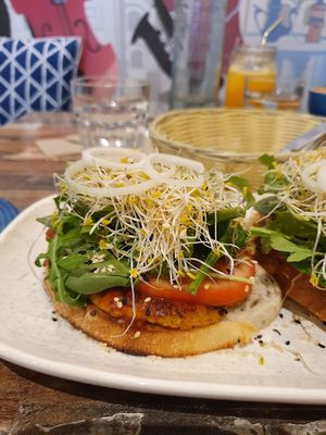 Pumpkin and chickpea fritters at Olivia Spring Cafe in Moonee Ponds