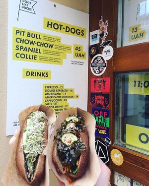 Chow-chow and Spaniel hot-dogs at Dogs Like Ducks in Lviv