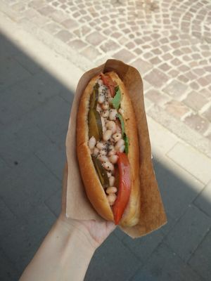 Vegan hot dog! at Dogs Like Ducks in Lviv