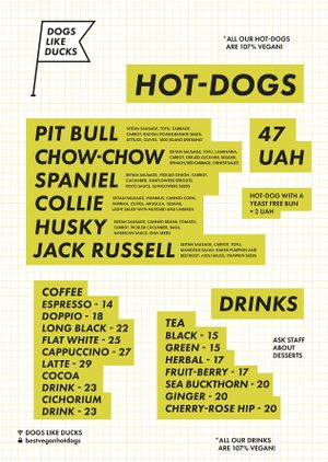 Menu at Dogs Like Ducks in Lviv