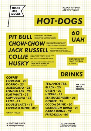 New menu since December, 2018

 at Dogs Like Ducks in Lviv