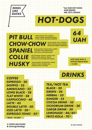 New menu since May 2019 at Dogs Like Ducks in Lviv