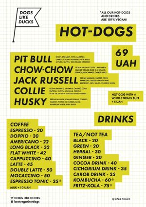 English menu at Dogs Like Ducks in Lviv