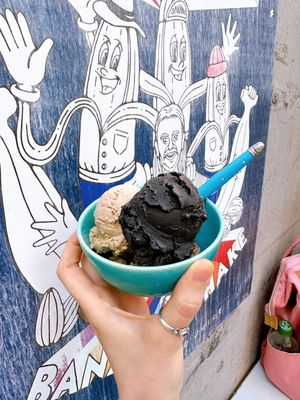 Vegan ice cream. Charcoal flavor   at Kippy's Coco-Cream in Tokyo
