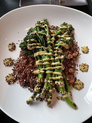 Charred broccolini on a chickpea/sweet potato ragout    at Etch in Nashville