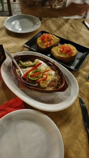 Vegan oven feta and vegan garlic bread at Myli Restaurant Café in Crete