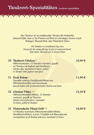 Tandoori-Spezialitäten  at Maharadscha Palast in Chemnitz