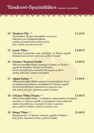 Tandoori-Spezialitäten  at Maharadscha Palast in Chemnitz