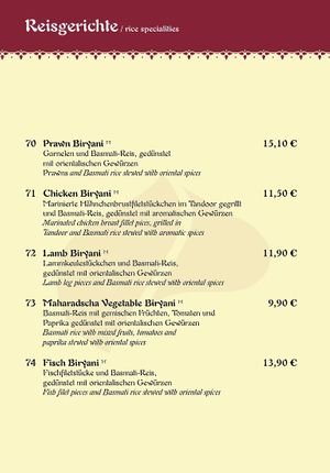 Reisgerichte  at Maharadscha Palast in Chemnitz