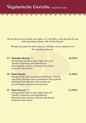 Vegetarische Gerichte  at Maharadscha Palast in Chemnitz