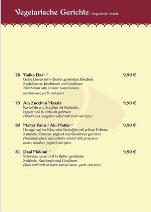 Vegetarische Gerichte  at Maharadscha Palast in Chemnitz