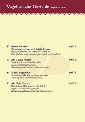 Vegetarische Gerichte  at Maharadscha Palast in Chemnitz