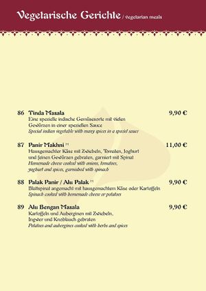 Vegetarische Gerichte  at Maharadscha Palast in Chemnitz