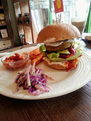 chickpea burger at Zula Vegetarian Paradise in Seminyak