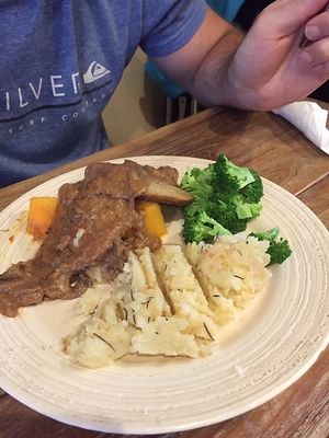 Husbands vegan "meat" and potatoes at Zula Vegetarian Paradise in Seminyak