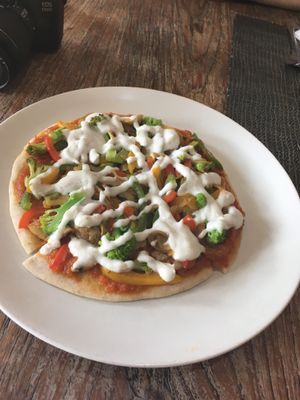 Pizza Mozzarella (with cashew cheese)   at Zula Vegetarian Paradise in Seminyak