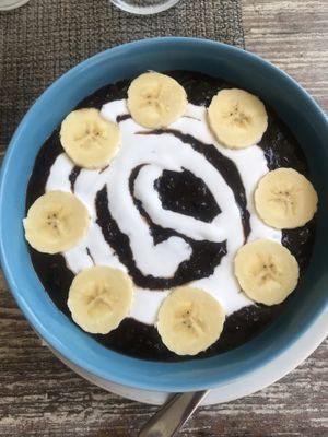 Black rice porridge with coconut yoghurt at Zula Vegetarian Paradise in Seminyak