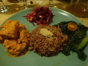 tempeh, kale and rice at Zula Vegetarian Paradise in Seminyak