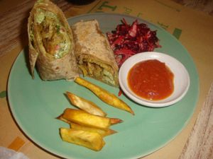 Jamaican seitan mix wrap at Zula Vegetarian Paradise in Seminyak
