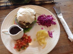 raw vegan burger - yum! at Zula Vegetarian Paradise in Seminyak