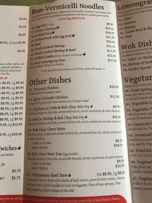 Menu part 2 at PhoFilling in Port Townsend