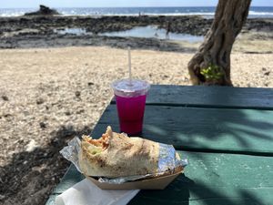 My Loko Wrap and delicious lemonade with coconut and dragon fruit!!!  at Loko Wraps in Kailua Kona