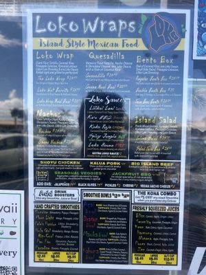 Menu  at Loko Wraps in Kailua Kona