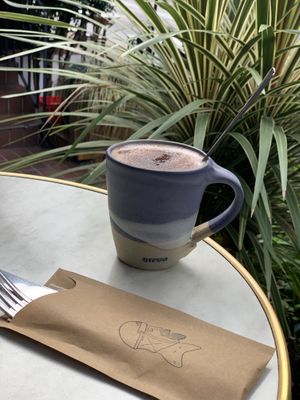 Soy hot chocolate and Circa’s signature mug at Circa Espresso in Parramatta