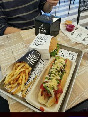 Guac Burger and the Pesto Meatball with Air Baked Fries at By Chloe - Fenway in Boston