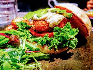 Vegan 'fish' burger at Cosme Kitchen Adaptation - Omotesando Hills in Tokyo