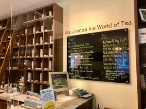 New plexiglass sneeze guards to protect during COVID19; our menu board at The Tea Lounge in London