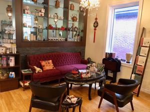 Central lounge and more tea ware & gift items all around (you really need to check all the nooks and crannies to see all the cools stuff for sale!) at The Tea Lounge in London