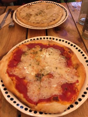 Vegan margherita; vegan gluten free three cheese at Masa Madre in Madrid