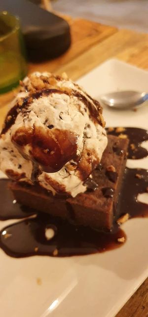 Delicious brownie  at Masa Madre in Madrid