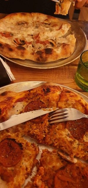 Spicy bolognese and chorizo pizza at Masa Madre in Madrid