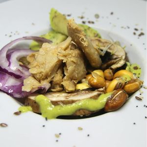 Ceviche vegano con salsa ají amarilla.
Rico rico at Masa Madre in Madrid